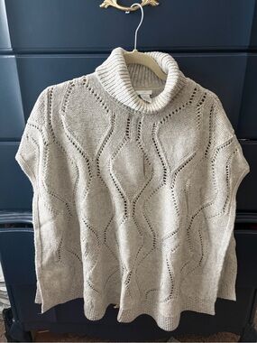 J. Jill Cream Open-Knit Turtleneck Sweater Poncho New